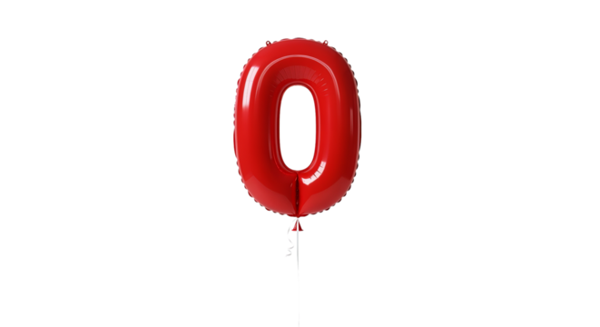 Red balloon shaped like the number zero floats with string against a dark . - high quality Red balloon shaped like the number zero floats with string