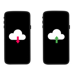 Cloud upload and download icons on smartphone screen