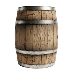 Fototapeta premium A weathered wooden barrel with metal hoops isolated on transparent background