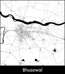 Obraz premium Bhusawal city map, India - Topographic vector map poster