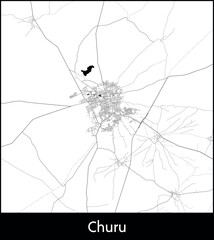 Churu city map, India - Topographic vector map poster