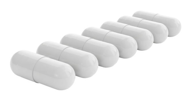 Seven capsules are lined up diagonally on a plain background. - high quality Seven capsules are lined up diagonally on a plain background.