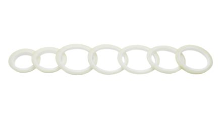 Seven interlocking rings form a horizontal chain against a dark, contrasting background.