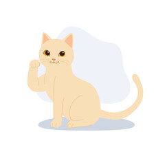 a cute beige cat sitting and lifting paw drawn in flat minimalist style perfect for pet themed design posters