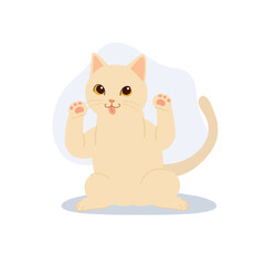 cute beige cat sitting with paws up tongue out in playful mood created for adorable pet design concept suitable for stickers and prints
