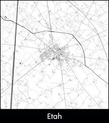 Etah city map, India - Topographic vector map poster