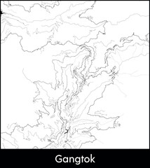 Gangtok city map, India - Topographic vector map poster