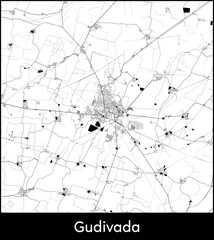 Gudivada city map, India - Topographic vector map poster