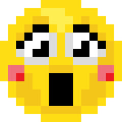 Shocked pixel art emoji emoticon with wide eyes and open mouth. Cute 8 bit digital icon full of surprise and expression, great for chat reactions, retro stickers, games, or nostalgic digital art.