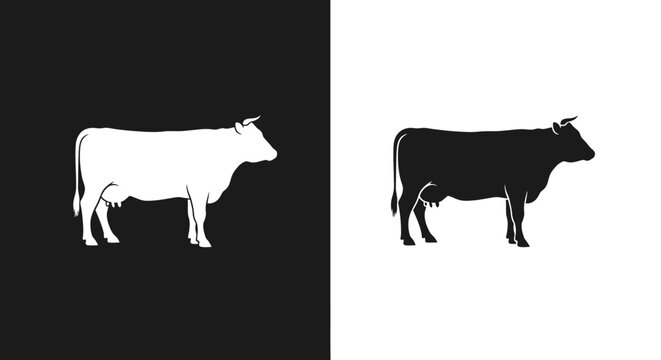 Minimalist Cow Silhouette Vector Icon Set for Farm and Butcher Branding