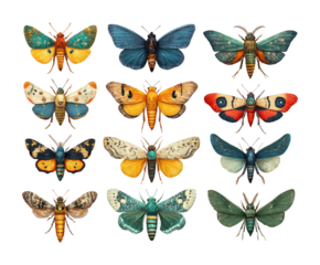 Colorful butterfly and moth collection nature isolated on transparent background