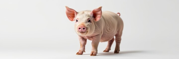 A charming pig stands alone on a clean white background, a perfect studio portrait, farm animal, domestic animal