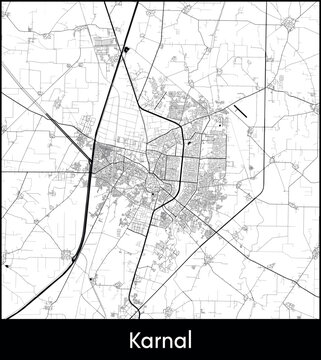 Karnal city map, India - Topographic vector map poster