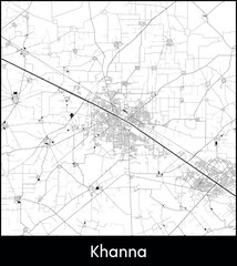 Khanna city map, India - Topographic vector map poster