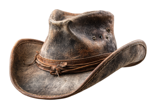 Rustic cowboy hat displayed in vintage style isolated on transparent background