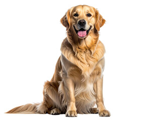 Playful Golden Dog Sitting with Friendly Expression isolated on transparent background PNG