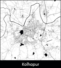 Kolhapur city map, India - Topographic vector map poster