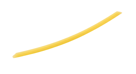 Single strand of bucatini pasta curves slightly against a background, showing smooth texture and tapered ends.