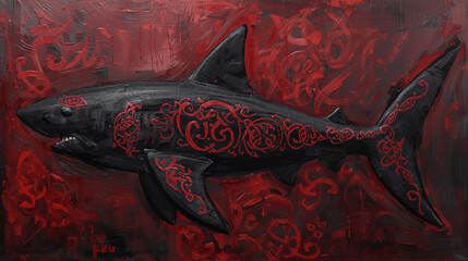 Black shark in Celtic ornaments.