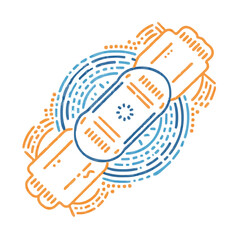Bandage icon, graphic line art, orange and blue, healing symbolism