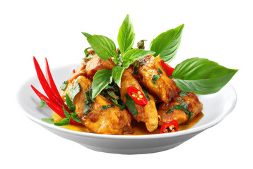 Spicy chicken dish with fresh herbs kitchen food bright isolated on transparent background