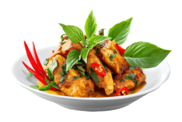 Spicy chicken dish with fresh herbs kitchen food bright isolated on transparent background