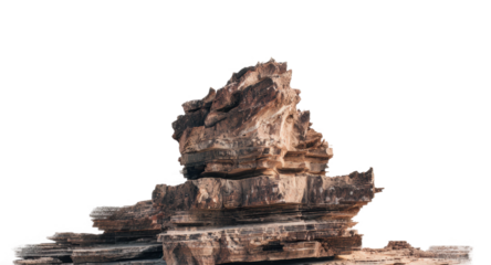 Rock formation rising above sand dunes nature scene desert landscape isolated on transparent background