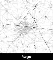 Moga city map, India - Topographic vector map poster