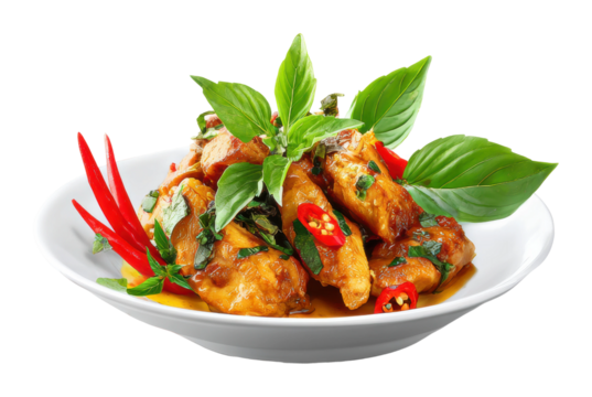 Spicy chicken dish with fresh herbs kitchen food bright isolated on transparent background