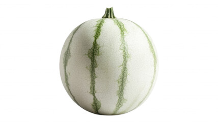 Isolated white watermelon with green stripes and stem top