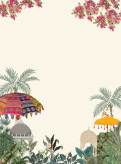 Mughal Wedding Card Illustration, Wedding Card, Indian Wedding Card, Garden Wall Mural, Mughal Garden, Wallpaper Mural.