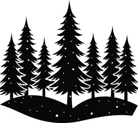Obraz premium Winter forest silhouette Black pine trees silhouette with falling snow 3