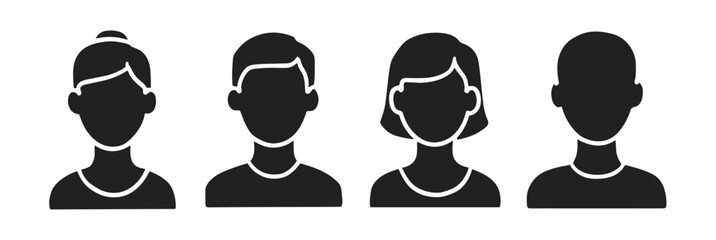 People avatar silhouette icon set on transparent background