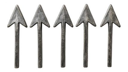 Five metal arrows pointing upwards on a black background
