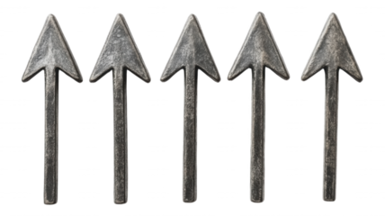 Five metal arrows pointing upwards on a black background
