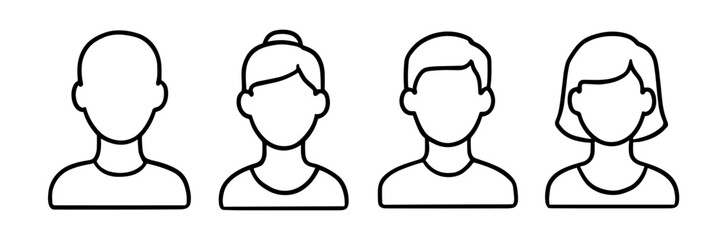 Simple avatar profile people icon set on transparent background