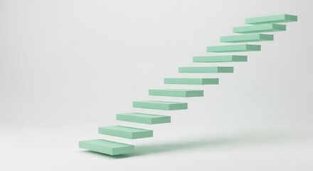 Obraz premium The Path Upward in Soft Verdant Hues, Featuring A Serene Series of Levitating Blocks Leading to Future Achievement