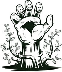 Hand Rising from the Earth, Nature and Life Rebirth Illustration