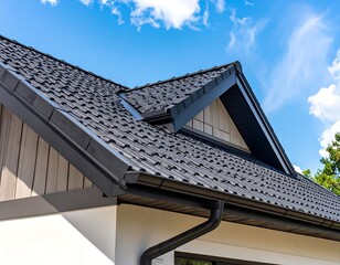 Modern house roof with dark tiles