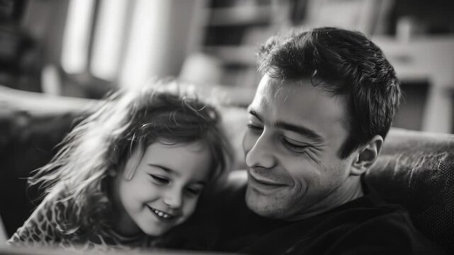 In a cozy living room, a boy and girl sit closely together on the sofa while the boy and girl watch television. Soft light filters through the room as the boy and girl relax in tra