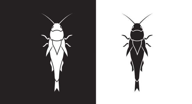 Monochrome silverfish insect icon set on black and white backgrounds.