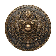 Artistic bronze shield design from ancient greece historical insights isolated on transparent background