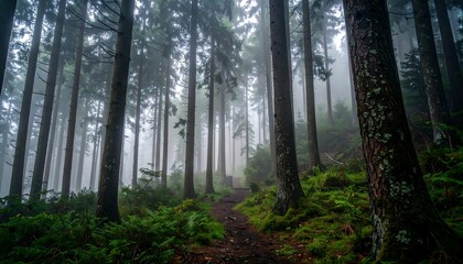 Naklejka premium Misty forest path