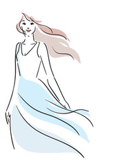 美容イメージ背景透過、ロングヘア、ブルーのドレスの女性