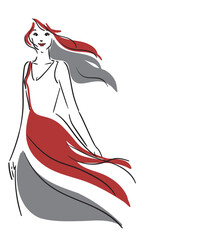 美容イメージ背景透過、ロングヘア、赤いドレスの女性