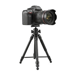 Black D S L R camera mounted on a black tripod against a solid black background icon 2025-2026 transparent isolated on white background png 4k full hd download
