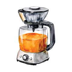 Watercolor Illustration of a Food Processor with Orange Juice watercolor illutrastion transparent background