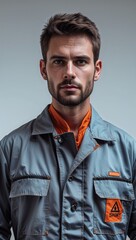Obraz premium man in mechanic jumpsuit portrait plain white background