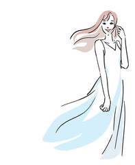 美容イメージ背景透過、ロングヘア、ブルーのドレスの女性