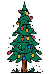 Obraz premium Minimalist Line Art Christmas Tree with Colorful Baubles and Lights